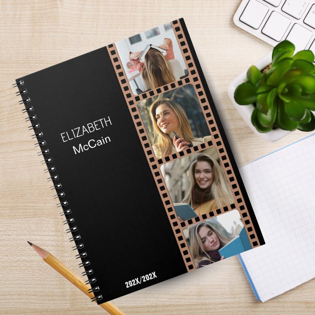 Caderno Espiral Black Photo Booth - Trendy Modern Personalizado (Black | Photo Booth Personalized Science Notebook)