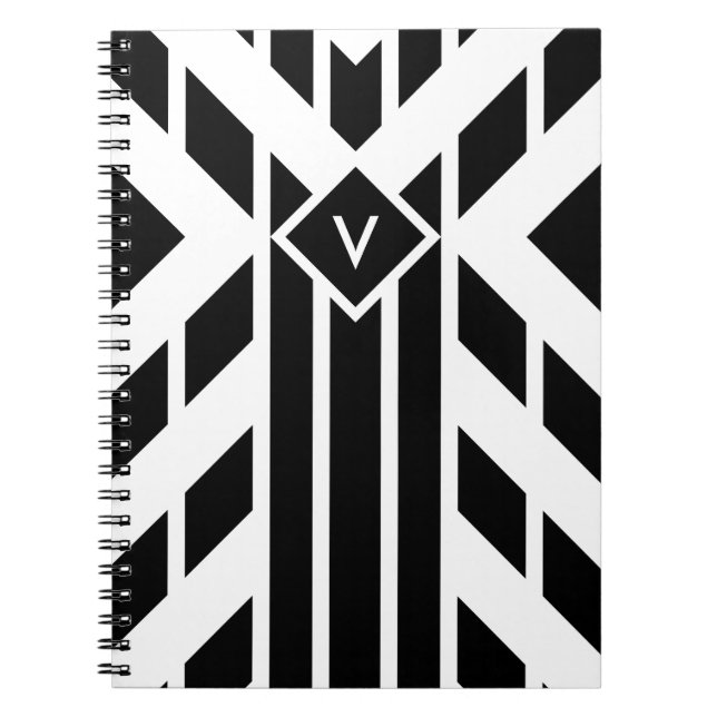 Caderno Espiral Black Quadrilateral Strips em branco com monograma (Frente)