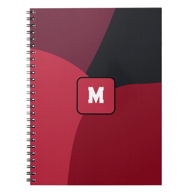 Caderno Espiral Black Red and Hot pink abstract pattern monogram  (Frente)