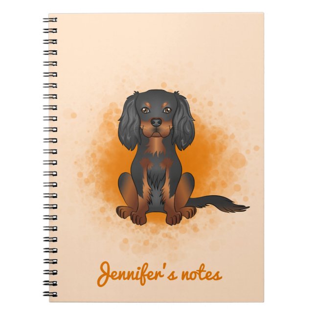 Caderno Espiral Black & Tan Cavalier King Charles Dog Em Laranja (Frente)