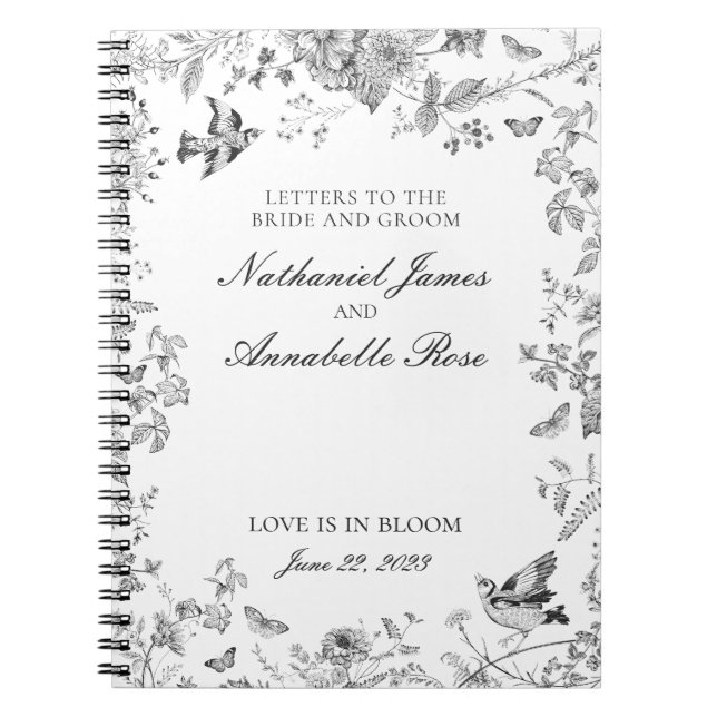 Caderno Espiral Black Toile De Jouy Wedding Letters Bride & Groom (Frente)