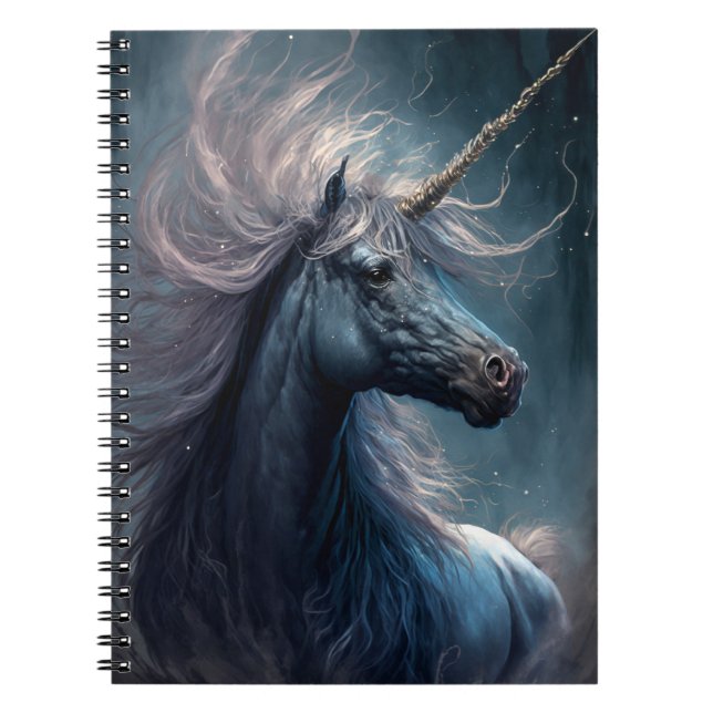 Caderno Espiral Black Unicorn Fantasy Art (Frente)