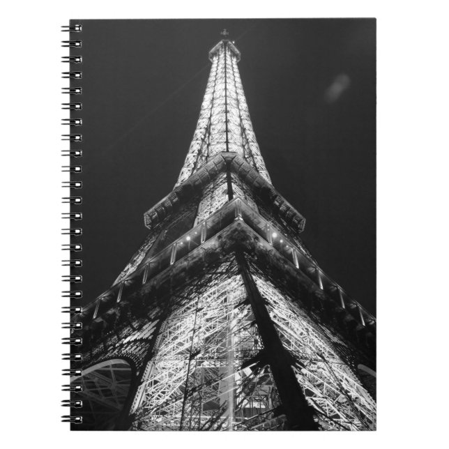Caderno Espiral Black White Eiffel Tower Paris Europe Viagem (Frente)