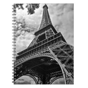 Caderno Espiral Black White Eiffel Tower Paris Europe Viagem