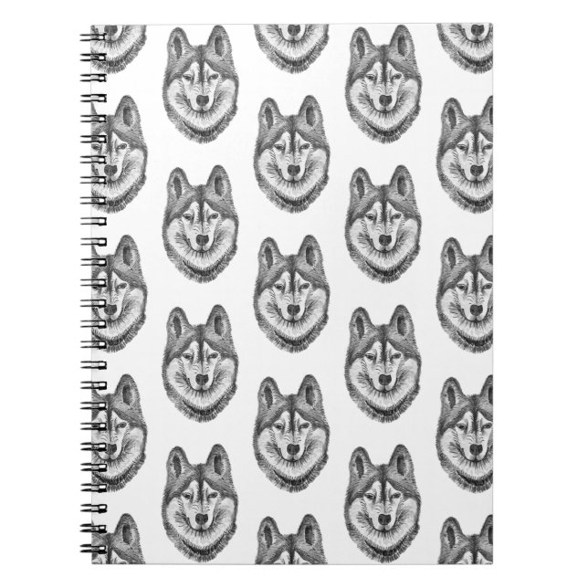 Caderno Espiral Black & White Ink & Watercolor Siberian Husky (Frente)