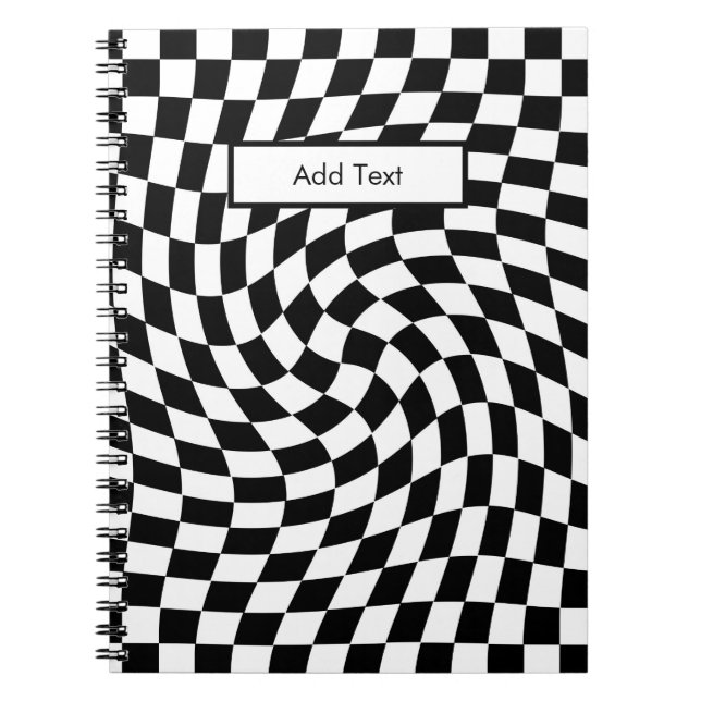 Caderno Espiral Black & White Warped Checkered Pattern Custom (Frente)