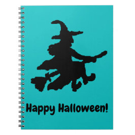 Caderno Espiral Black Witch on Teal - Happy Halloween 