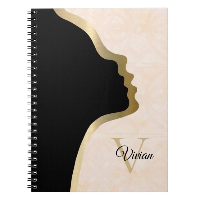 Caderno Espiral Blanc Cream Batik Black E Dourado Face Name (Frente)