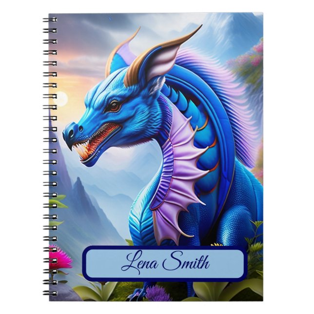 Caderno Espiral Blauer Drache, fantasievolle Digital Art (Frente)