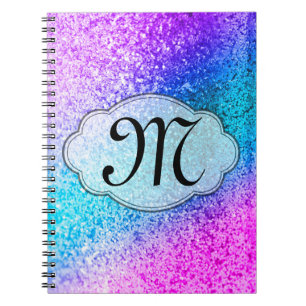 Caderno Espiral Bling Glitter Girly Pin Monograma Nota Inicial