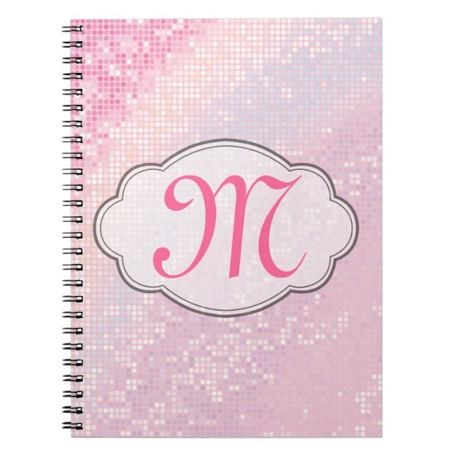 Caderno Espiral Bling Glitter Girly Pin Monograma Nota Inicial (Frente)