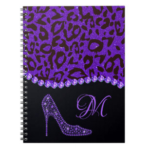 Caderno Espiral Bling Sparkle Diamond Glitter Leopard Purple