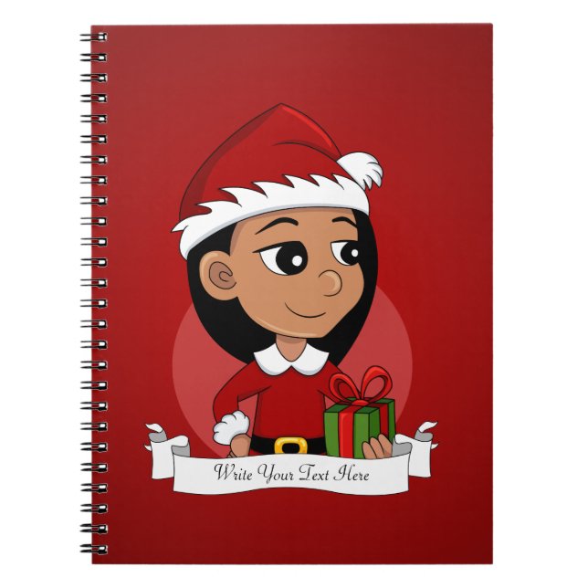 Caderno Espiral Bloco de animação da menina de Natal (Frente)