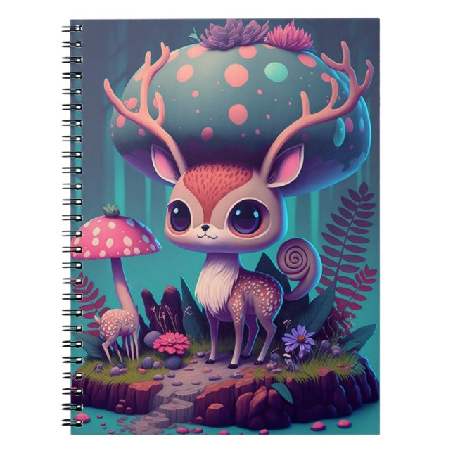 Caderno Espiral Bloco de Anotações de Arte Fantasia Cute Mushroom  (Frente)