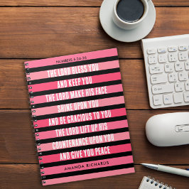 Caderno Espiral Bloco de anotações de oração listrado rosa