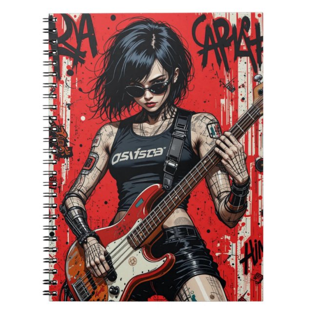 Caderno Espiral Bloco de anotações espiral da Rebelião CyberBass (Frente)