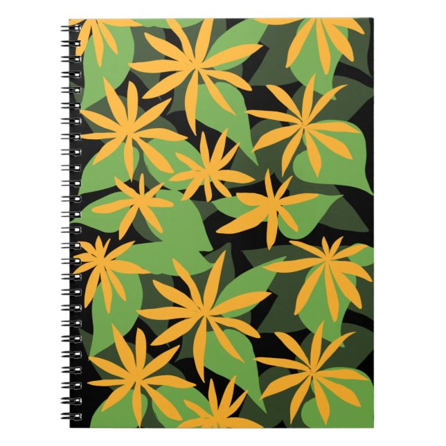 Caderno Espiral Bloco de anotações floral preto-laranja (Frente)