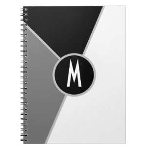 Caderno Espiral Bloco de cor monocromática branco e preto monogram