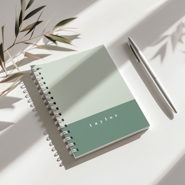 Caderno Espiral Bloco de Cores da Mint - Bloco de Nomes Personaliz (Mint green color block personalizable notebook.)