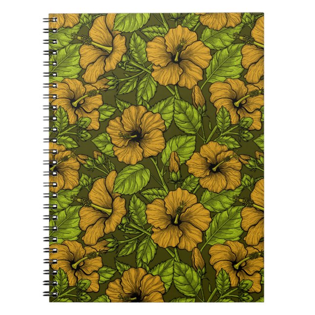 Caderno Espiral Bloco de flores de hibisco amarelo (Frente)