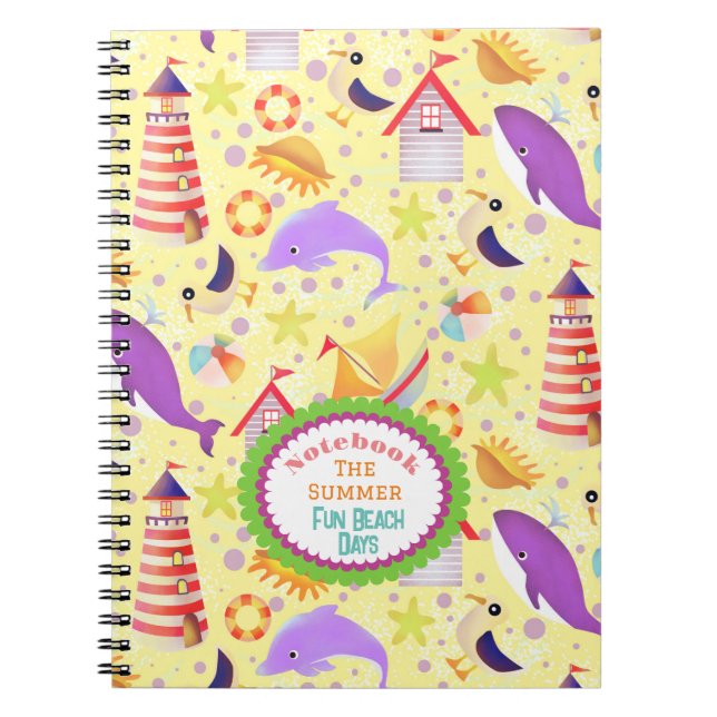 Caderno Espiral Bloco de Notas Amarelo da Praia Divertida (Frente)