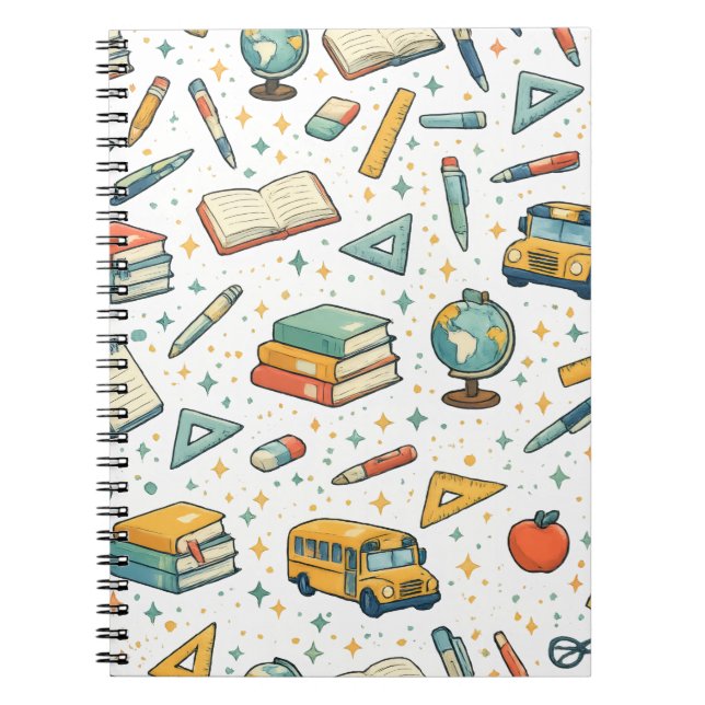 Caderno Espiral Bloco de Notas com Padrão de Material Escolar de V (Frente)