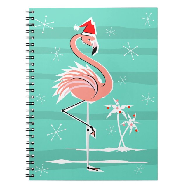 Caderno Espiral Bloco de notas da Flamingo Stripe de Natal (Frente)
