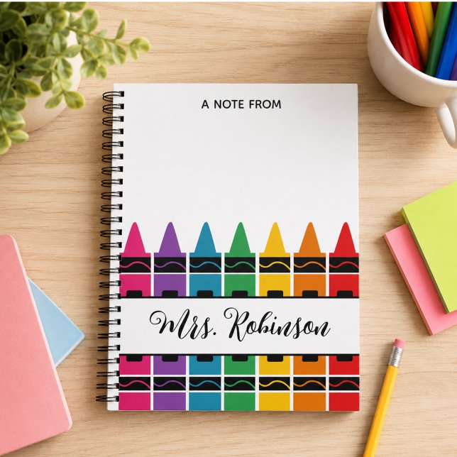 Caderno Espiral Bloco de Notas de Crayon Arco-Íris de Agradeciment (Teacher Appreciation Rainbow Crayon Notepad Notebook)