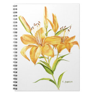 Caderno Espiral Bloco de notas de flor de cor aquosa de lírio Tige