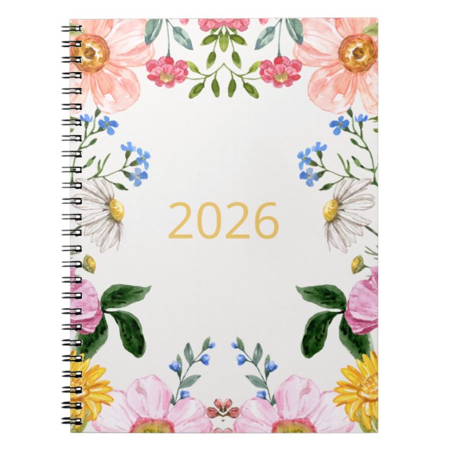 Caderno Espiral Bloco de notas de flores silvestres 2026 (Frente)