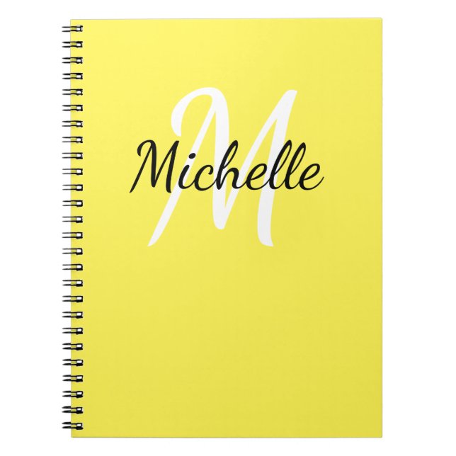 Caderno Espiral Bloco de Notas de Monograma Personalizado Amarelo  (Frente)