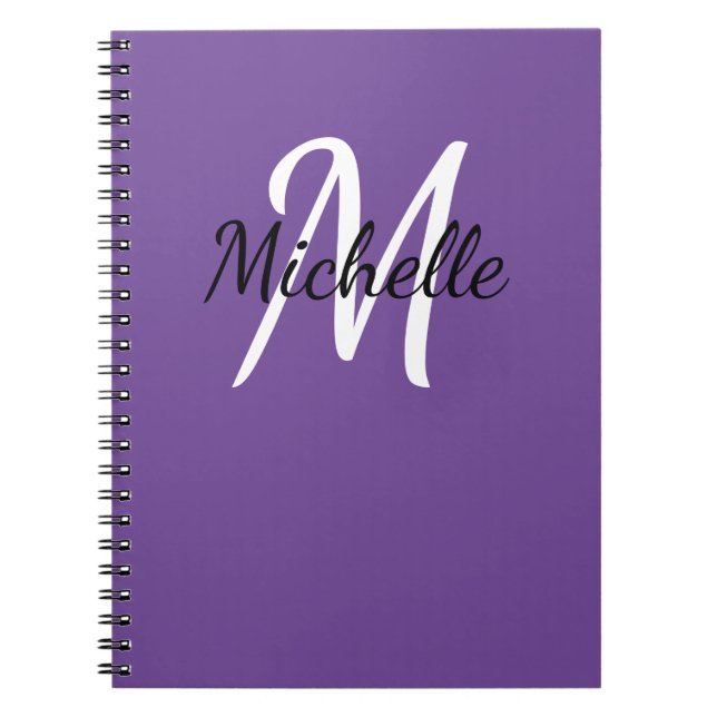 Caderno Espiral Bloco de Notas de Monograma Personalizado em Púrpu (Frente)