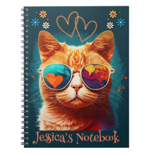 Caderno Espiral Bloco de Notas de Nome Personalizado de Cat Laranj