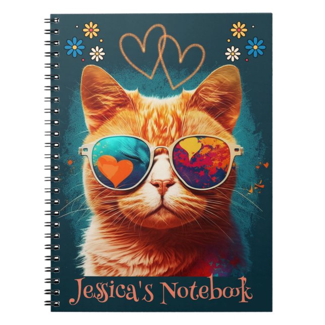 Caderno Espiral Bloco de Notas de Nome Personalizado de Cat Laranj (Frente)