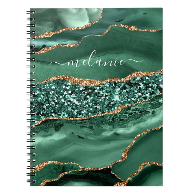 Caderno Espiral Bloco de Notas de Nome Personalizado do Emerald Gr (Frente)