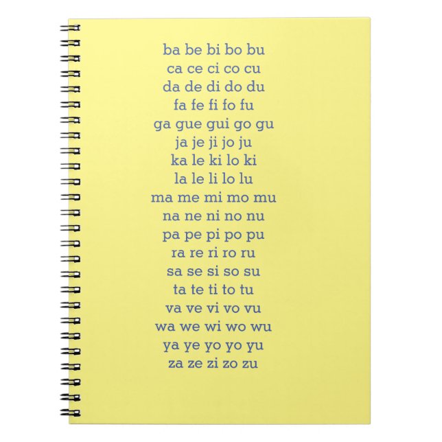 Caderno Espiral Bloco de notas de prática Silabas (Frente)