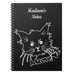Caderno Espiral Bloco de notas de texto personalizado Black Cat