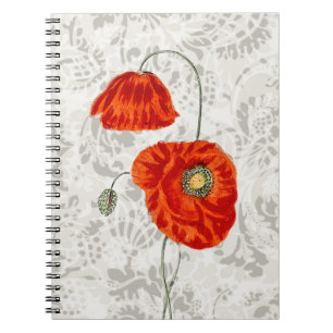 Caderno Espiral Bloco de Notas do Diário Vintage Style Red Poppies