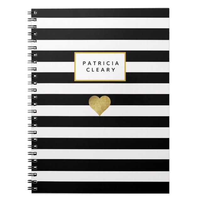 Caderno Espiral Bloco de notas Dourado preto e metálico (Frente)