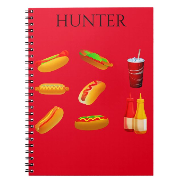 Caderno Espiral Bloco de notas espiral Hotdog com nome personaliza (Frente)