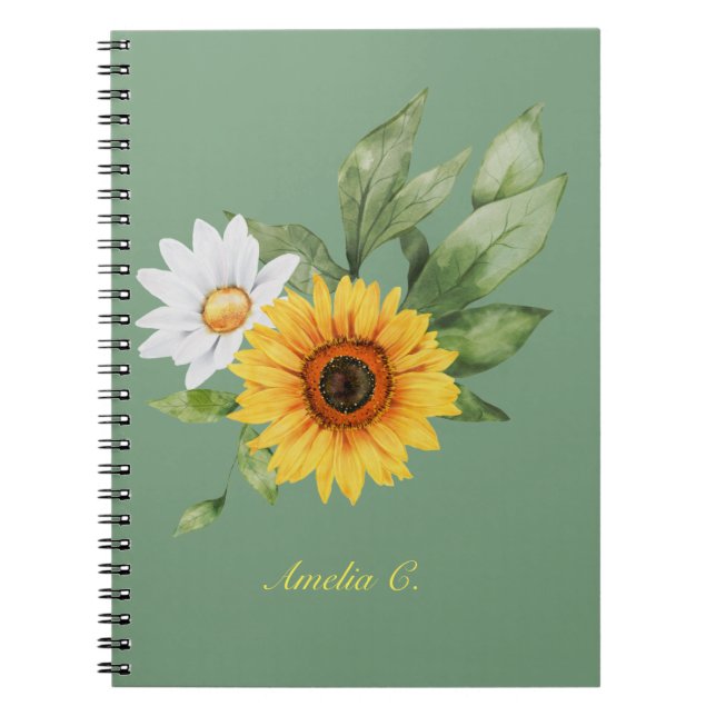Caderno Espiral Bloco de notas girassol e margarida (Frente)