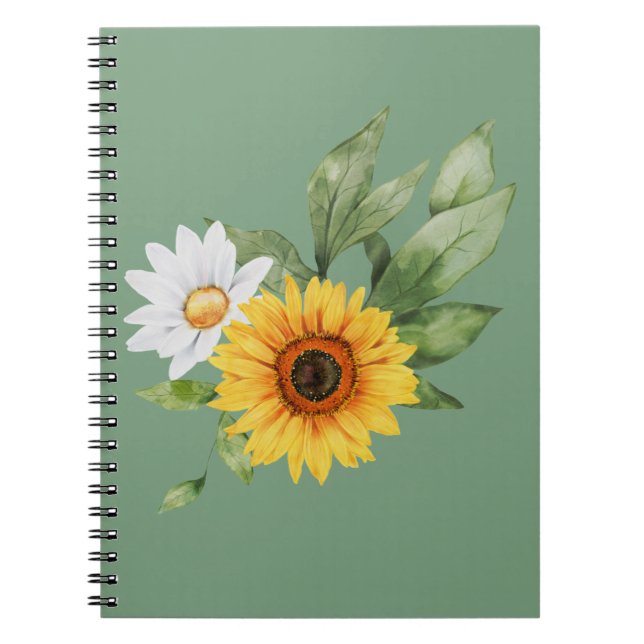 Caderno Espiral Bloco de notas girassol e margarida (Frente)