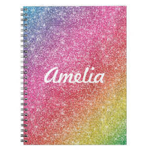Caderno Espiral Bloco de notas Girls Rainbow Glitter Monogram