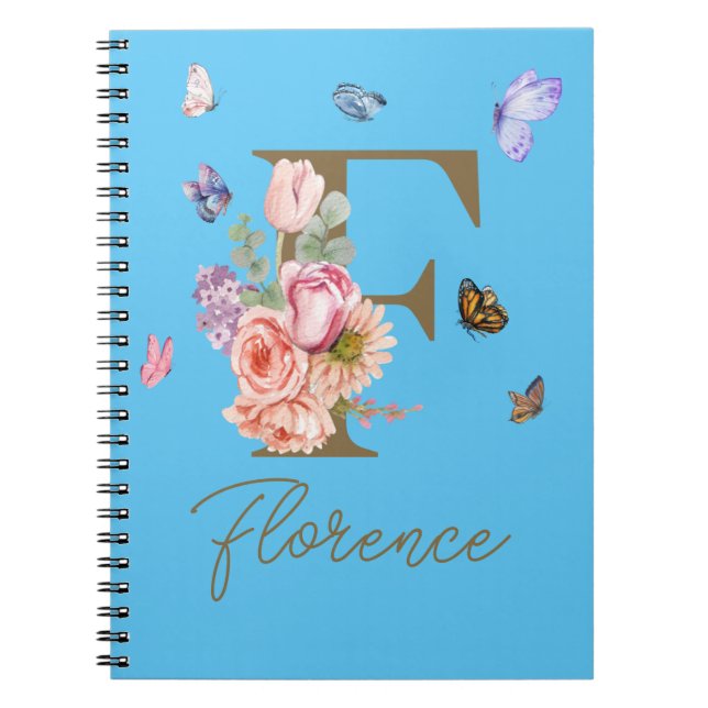 Caderno Espiral Bloco de Notas Inicial da Borboleta Personalizada (Frente)