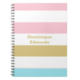 Caderno Espiral Bloco de Notas Pastel Stripes, Nome Giroso