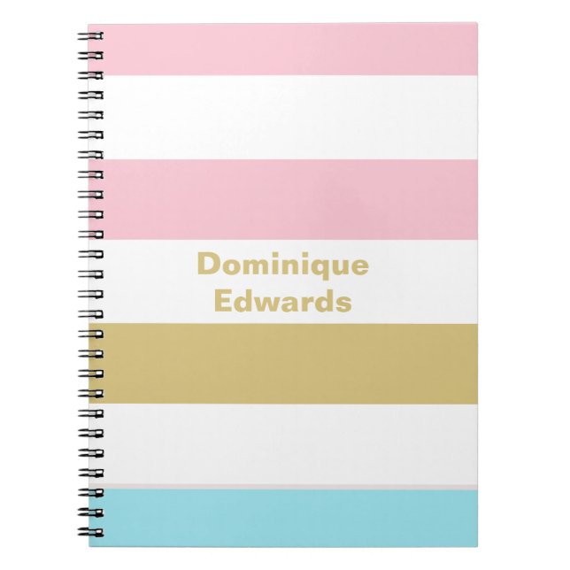Caderno Espiral Bloco de Notas Pastel Stripes, Nome Giroso (Frente)