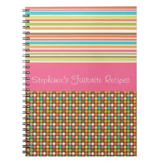 Caderno Espiral Bloco de Notas Personalizado de Bolinhas e faixas  (Frente)
