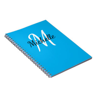 Caderno Espiral Bloco de Notas Personalizado em Monograma Azul e B