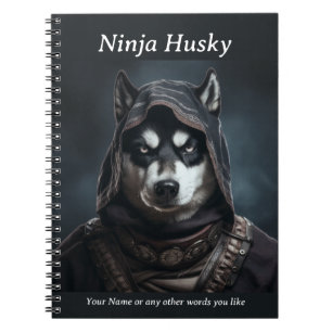 Caderno Espiral Bloco de notas personalizável Ninja Dog Rouco Pret