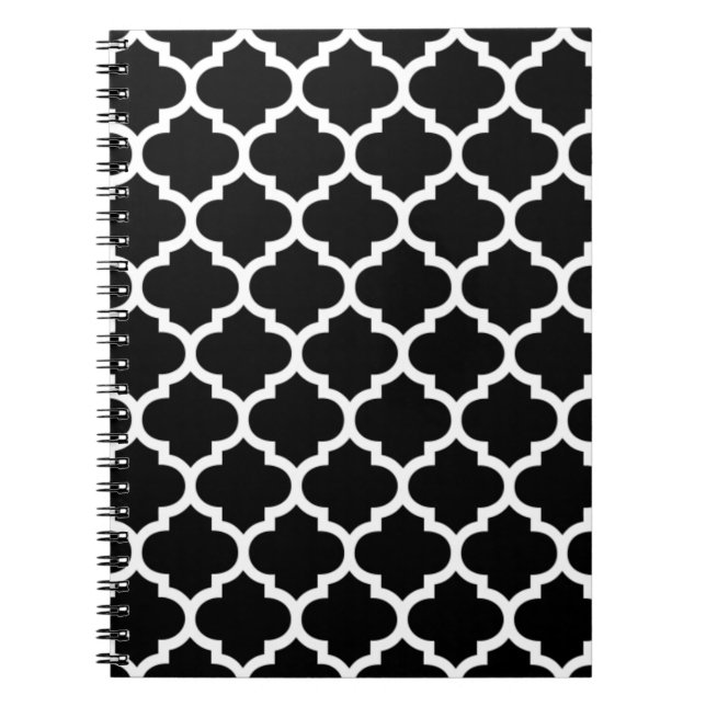 Caderno Espiral Bloco de notas preto e branco de Quatrefoil (Frente)